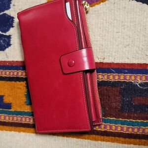 Everything all at once wallet in shiny red faux leather